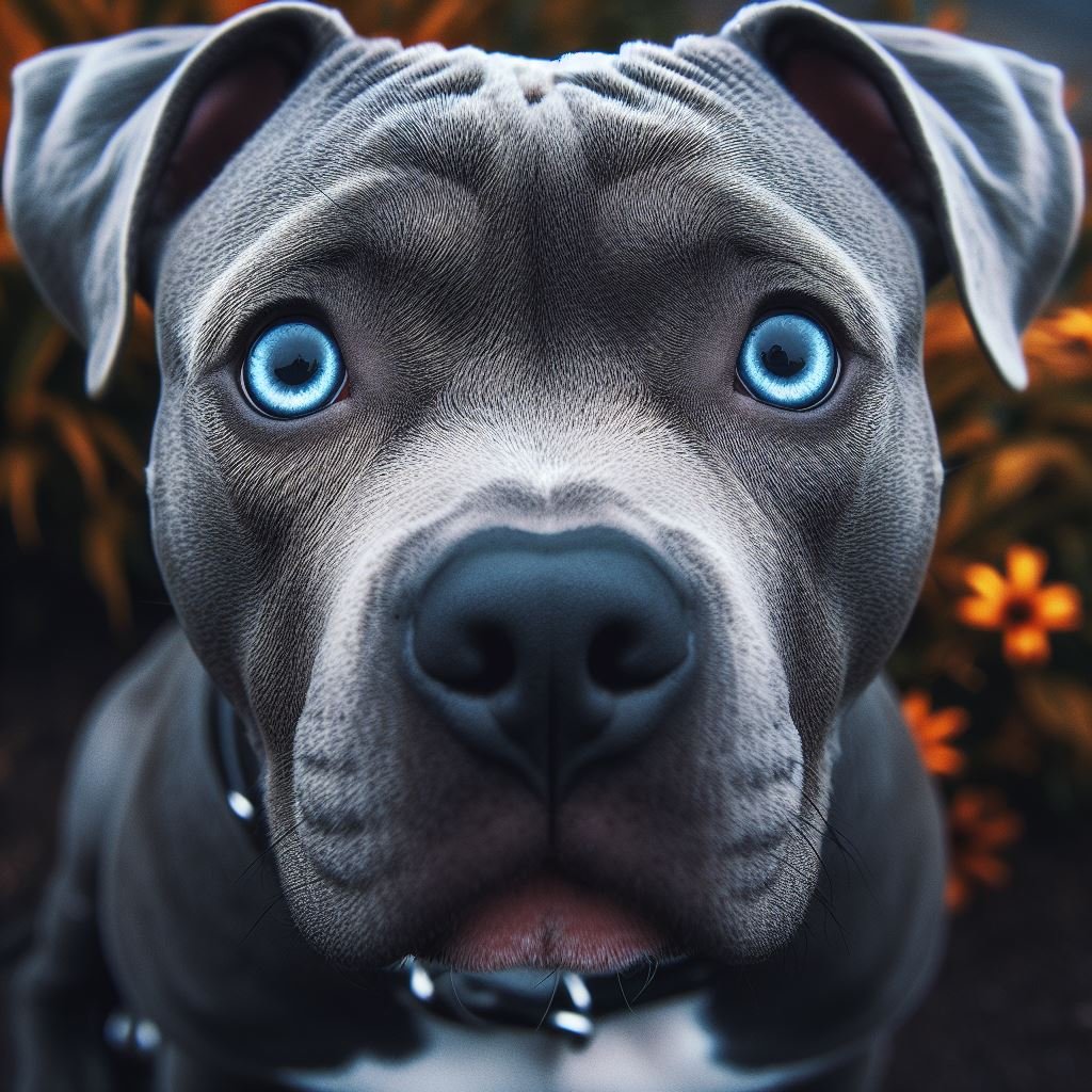 blue-eyed grey Pitbull
