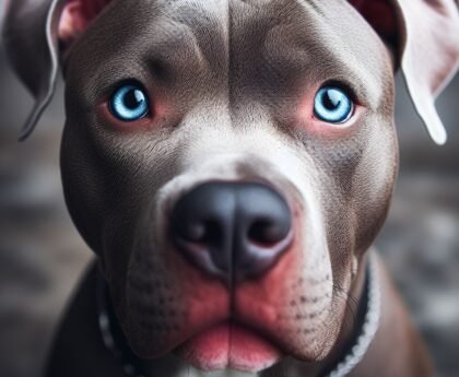 blue-eyed grey Pitbull